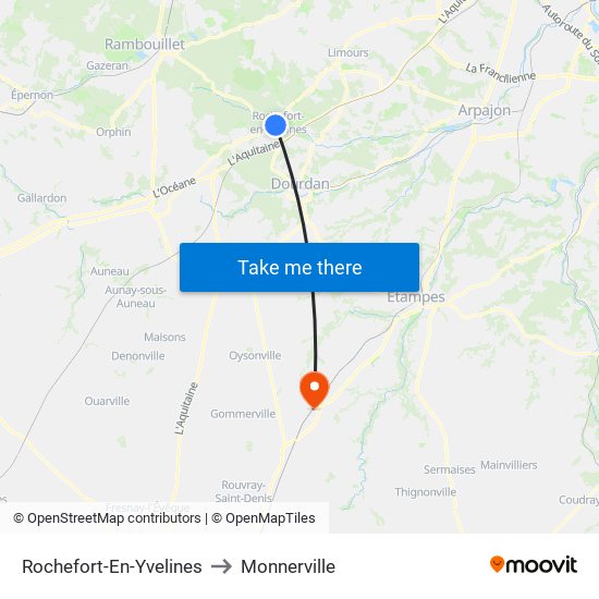 Rochefort-En-Yvelines to Monnerville map