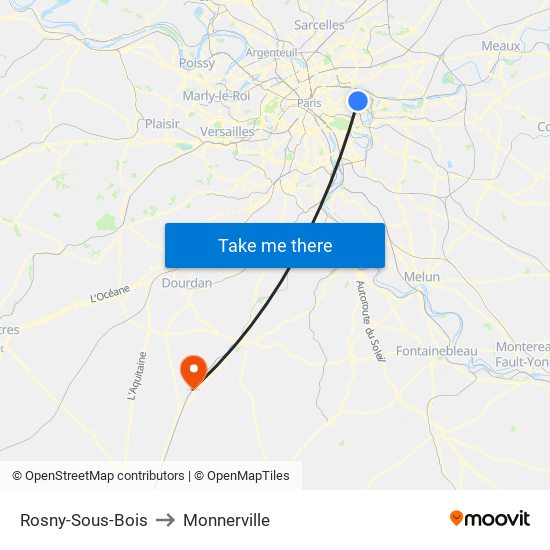 Rosny-Sous-Bois to Monnerville map