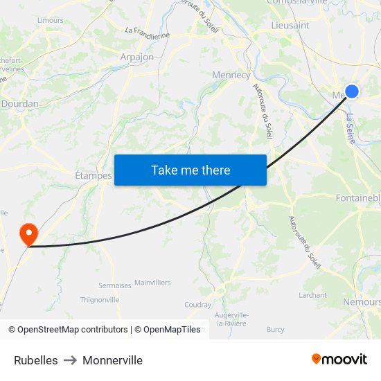 Rubelles to Monnerville map