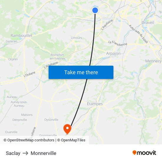 Saclay to Monnerville map