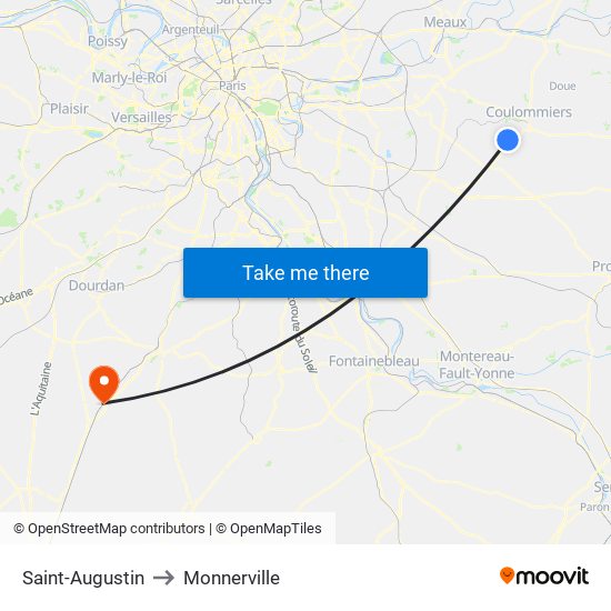 Saint-Augustin to Monnerville map