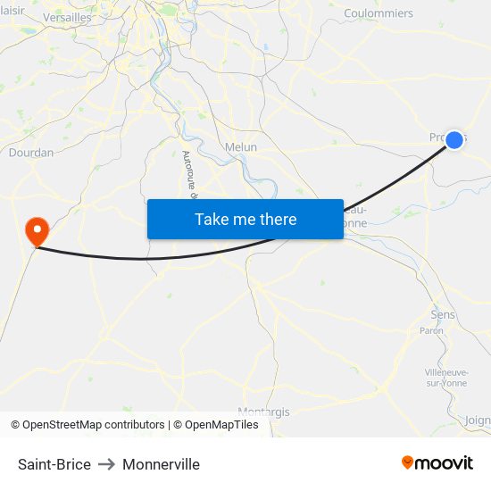 Saint-Brice to Monnerville map
