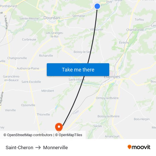 Saint-Cheron to Monnerville map