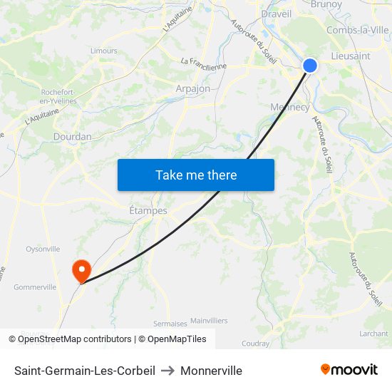 Saint-Germain-Les-Corbeil to Monnerville map