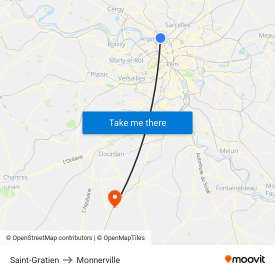 Saint-Gratien to Monnerville map