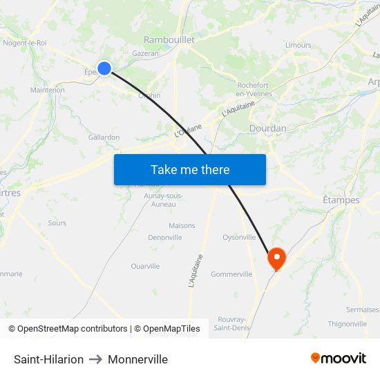 Saint-Hilarion to Monnerville map