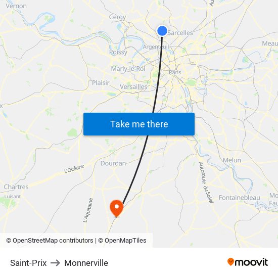 Saint-Prix to Monnerville map