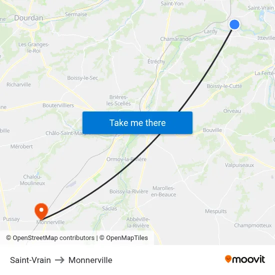 Saint-Vrain to Monnerville map