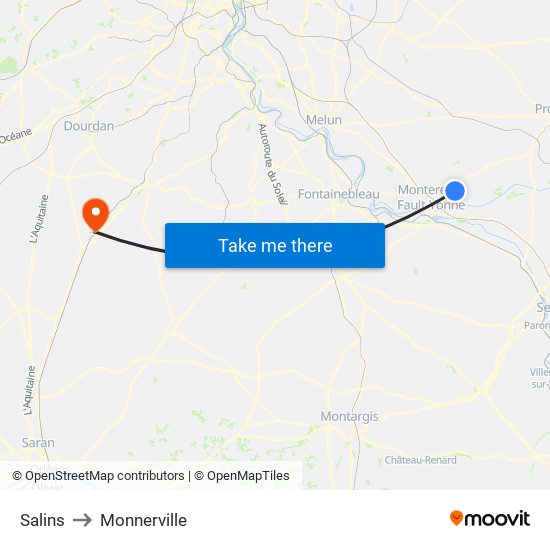 Salins to Monnerville map