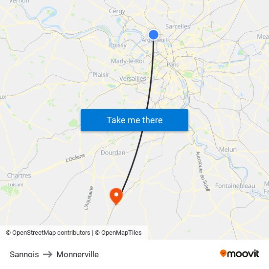 Sannois to Monnerville map