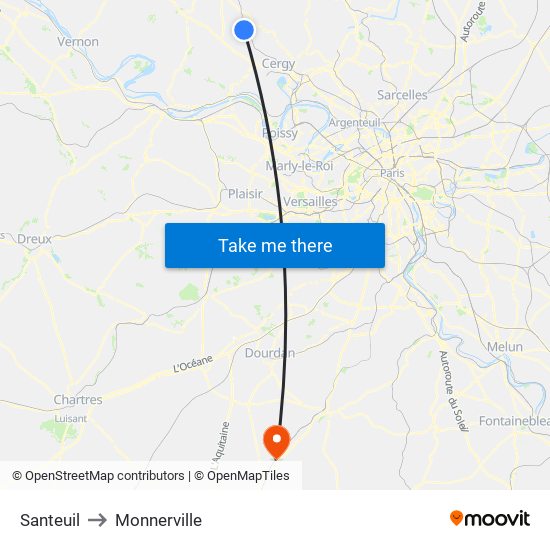 Santeuil to Monnerville map