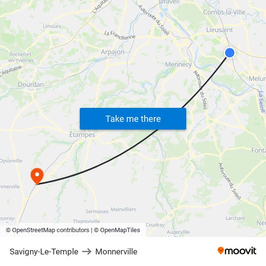 Savigny-Le-Temple to Monnerville map