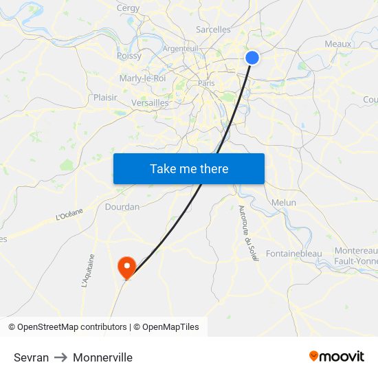 Sevran to Monnerville map