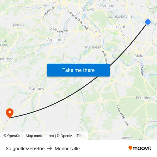 Soignolles-En-Brie to Monnerville map