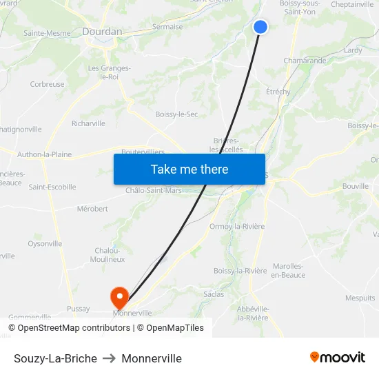 Souzy-La-Briche to Monnerville map