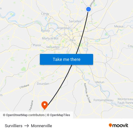 Survilliers to Monnerville map