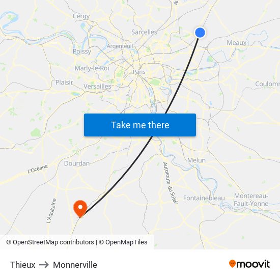 Thieux to Monnerville map