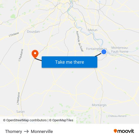 Thomery to Monnerville map
