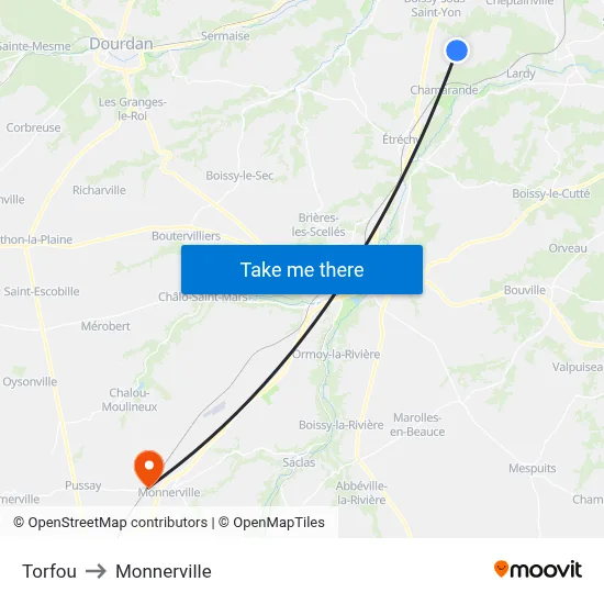 Torfou to Monnerville map