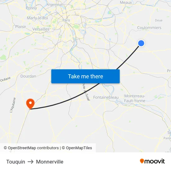 Touquin to Monnerville map