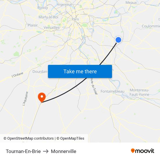 Tournan-En-Brie to Monnerville map