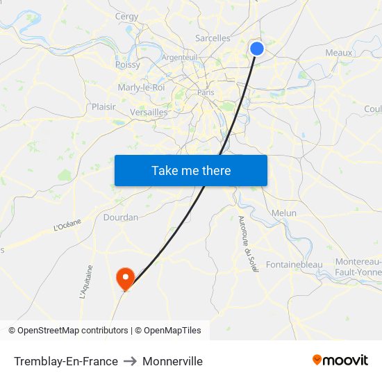 Tremblay-En-France to Monnerville map