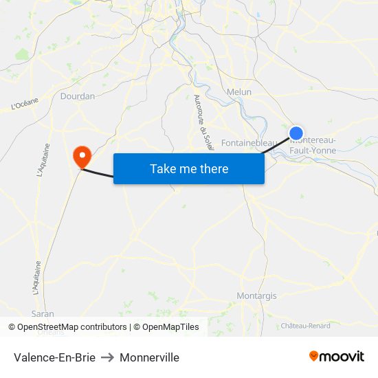 Valence-En-Brie to Monnerville map