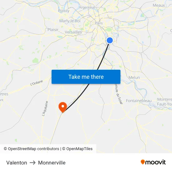 Valenton to Monnerville map