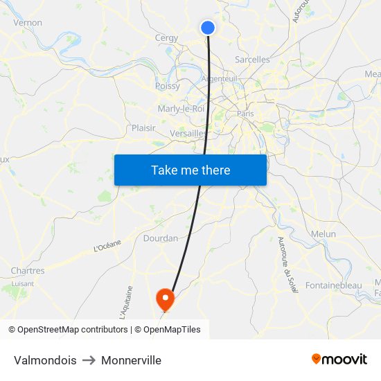 Valmondois to Monnerville map