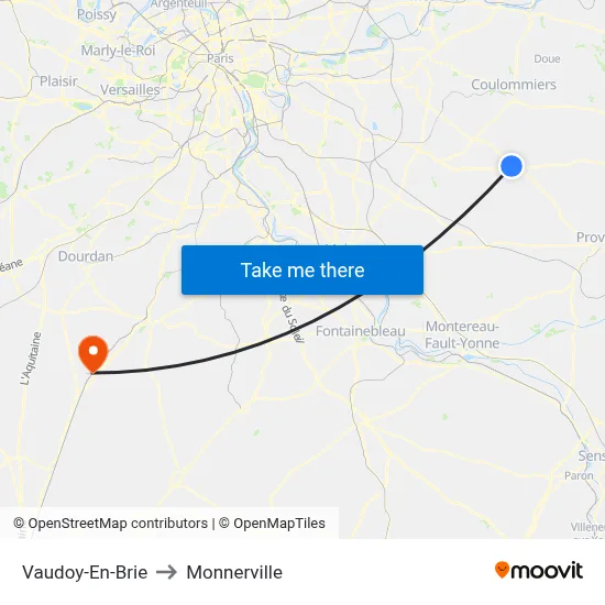 Vaudoy-En-Brie to Monnerville map