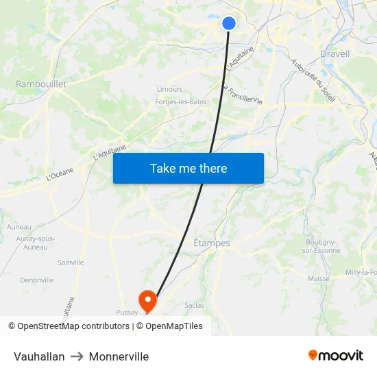 Vauhallan to Monnerville map
