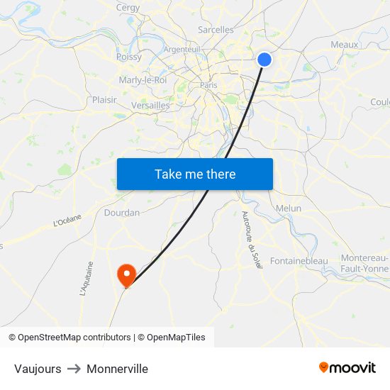 Vaujours to Monnerville map