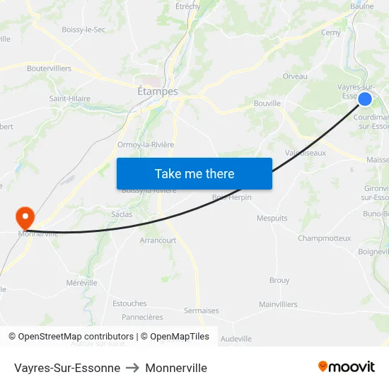 Vayres-Sur-Essonne to Monnerville map