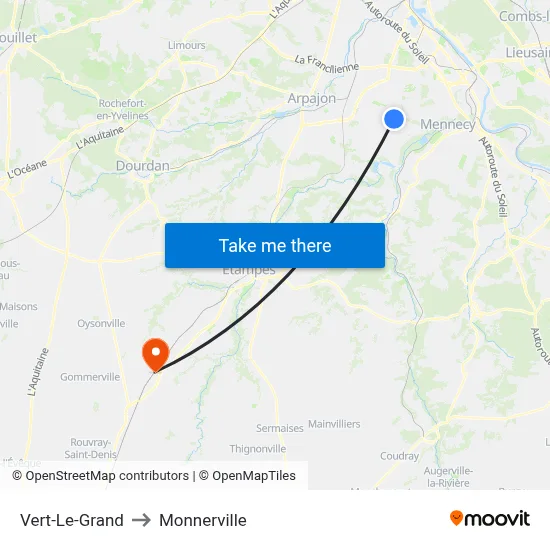 Vert-Le-Grand to Monnerville map