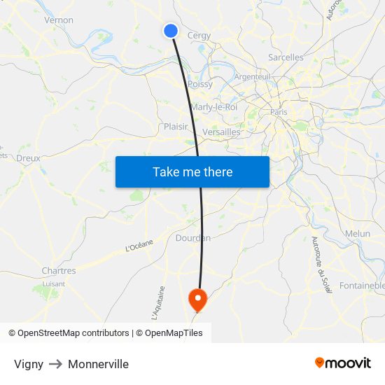 Vigny to Monnerville map