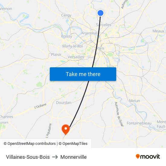 Villaines-Sous-Bois to Monnerville map