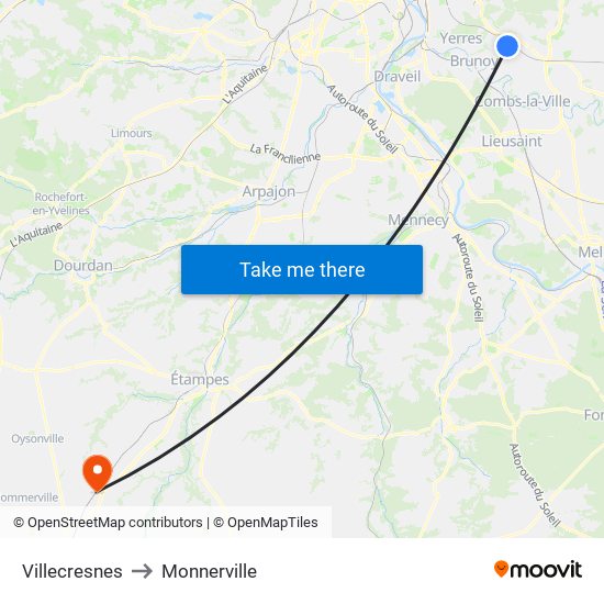 Villecresnes to Monnerville map