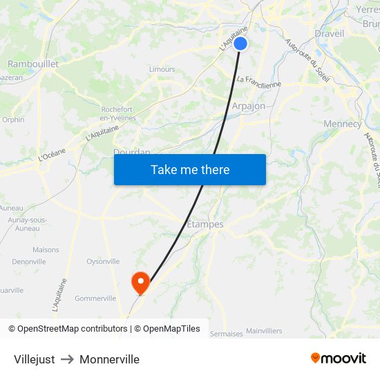 Villejust to Monnerville map
