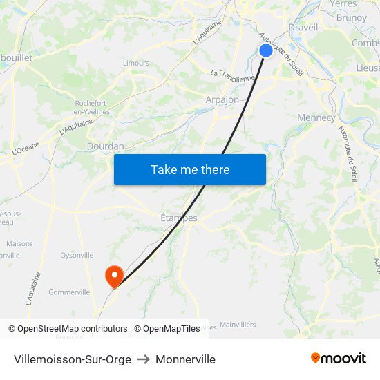 Villemoisson-Sur-Orge to Monnerville map