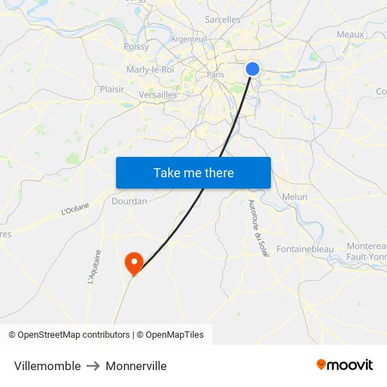 Villemomble to Monnerville map