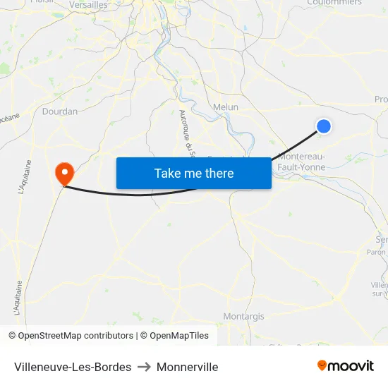Villeneuve-Les-Bordes to Monnerville map