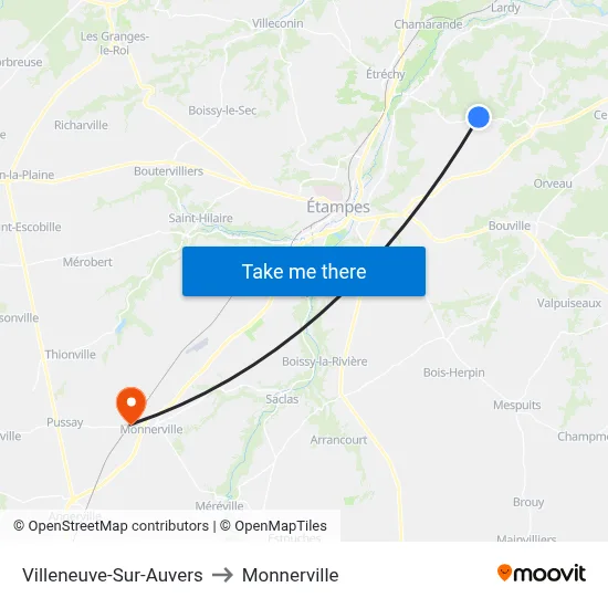 Villeneuve-Sur-Auvers to Monnerville map