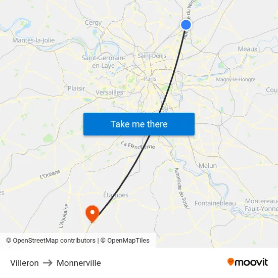 Villeron to Monnerville map