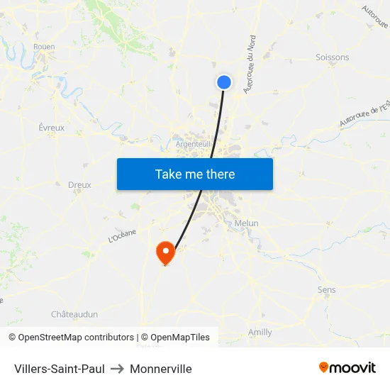 Villers-Saint-Paul to Monnerville map