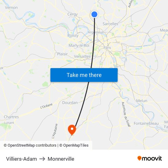 Villiers-Adam to Monnerville map