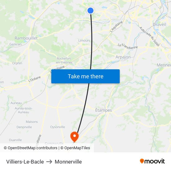 Villiers-Le-Bacle to Monnerville map