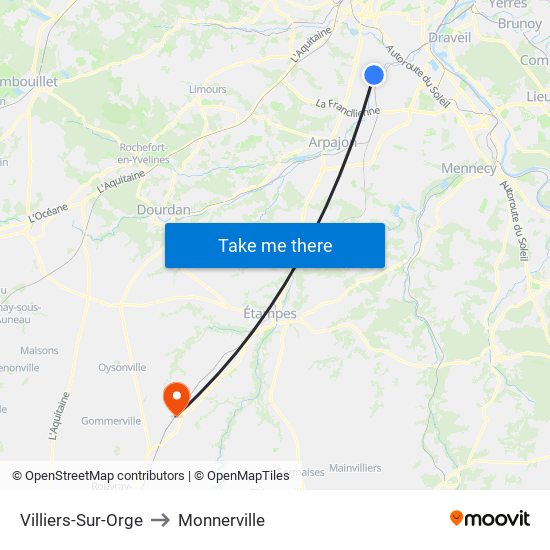 Villiers-Sur-Orge to Monnerville map