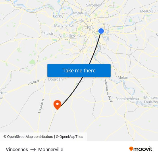 Vincennes to Monnerville map