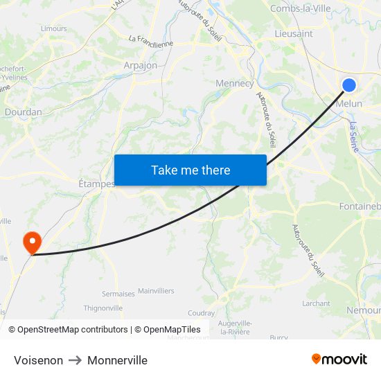 Voisenon to Monnerville map