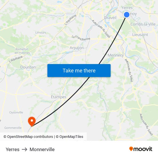 Yerres to Monnerville map